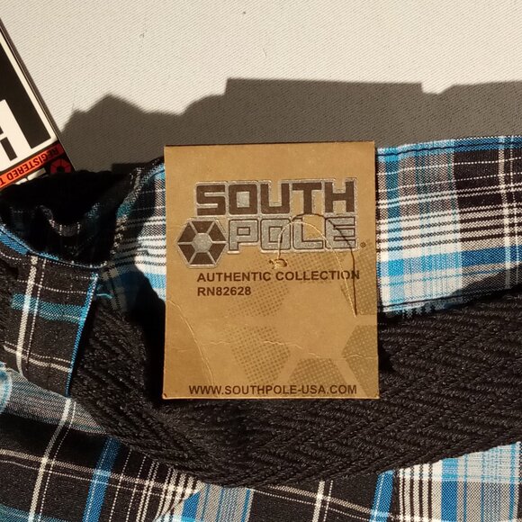 SOUTHPOLE Shorts  Men's 46  Blue/Black Plaid  Belt Included  Long  Baggy  NWT - Picture 10 of 11